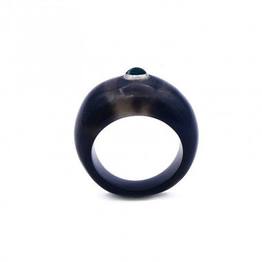 Ring S in dark horn set in silver -...