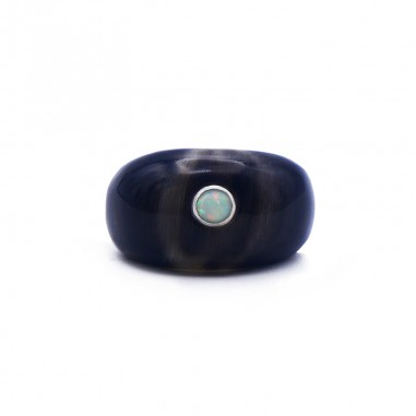 Bague jonc en corne foncée - pierre...