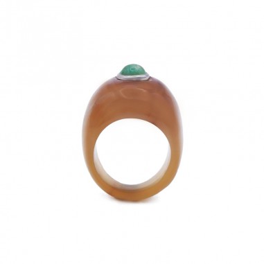 Bague en corne claire - pierre 6 mm...