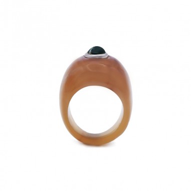 Bague en corne claire - pierre 6 mm...