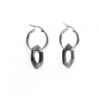 Silver hoop earrings - hexagonal dark...