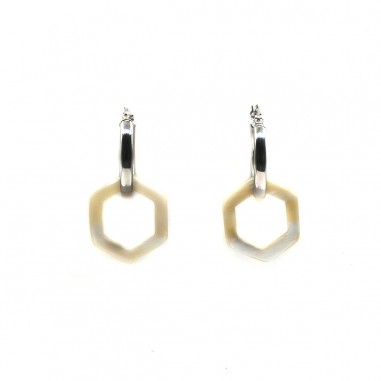 Silver hoop earrings - hexagonal...