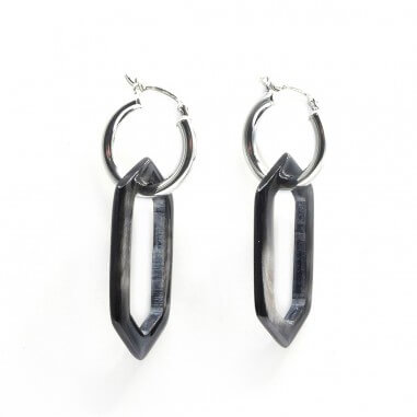 Silver hoop earrings - hexagonales M...