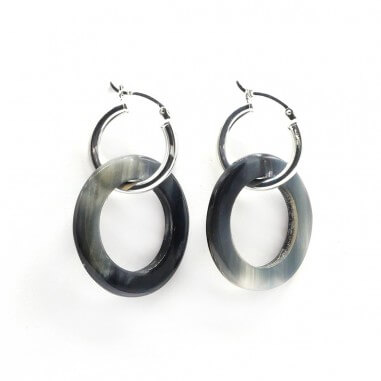 Silver hoop earrings - ring dark horn