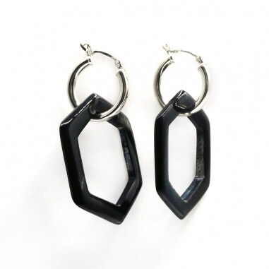 Silver hoop earrings - Hexagonal L...