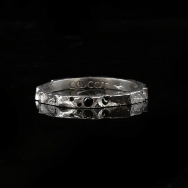 Fine black diamond wedding band -...