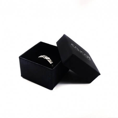 Photo  de la bague alliance homme avec diamants noirs modèle A76 sur fond blanc.