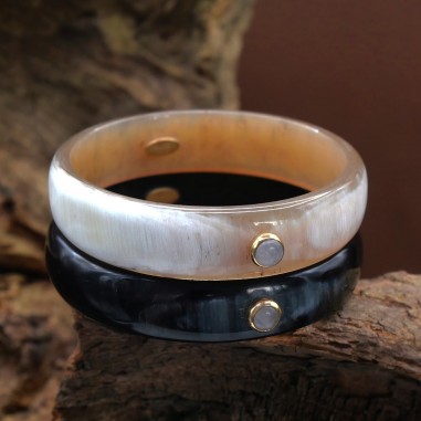 Jonc en corne foncée 15mm serti...