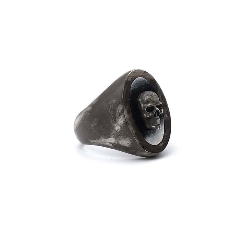 Skull thin signet ring - S