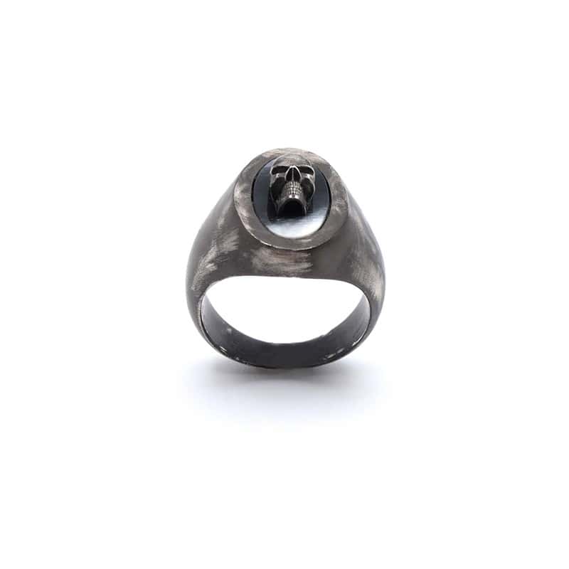 Skull thin signet ring - S
