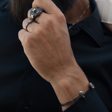 Manchette double têtes de mort en argent