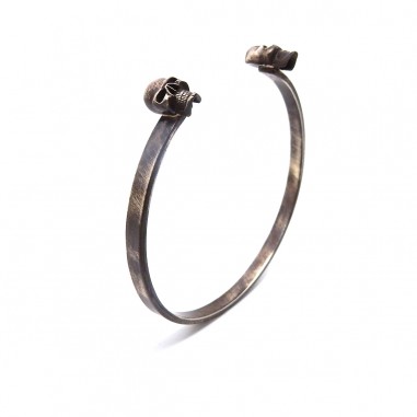 Manchette double têtes de mort en argent