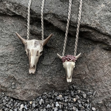 Collier tête de buffle en argent-S